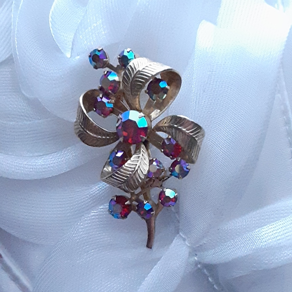 Vintage Antique Aurora Borealis Bow Brooch - Picture 8 of 9